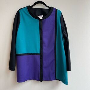 JoRo Fashions Women's Color Blocked Mondrian Style Multicolor Sweater Cardigan B